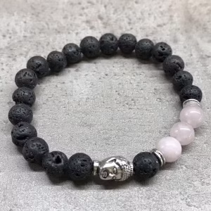 Lavasten armbånd med rosenkvarts og Buddha