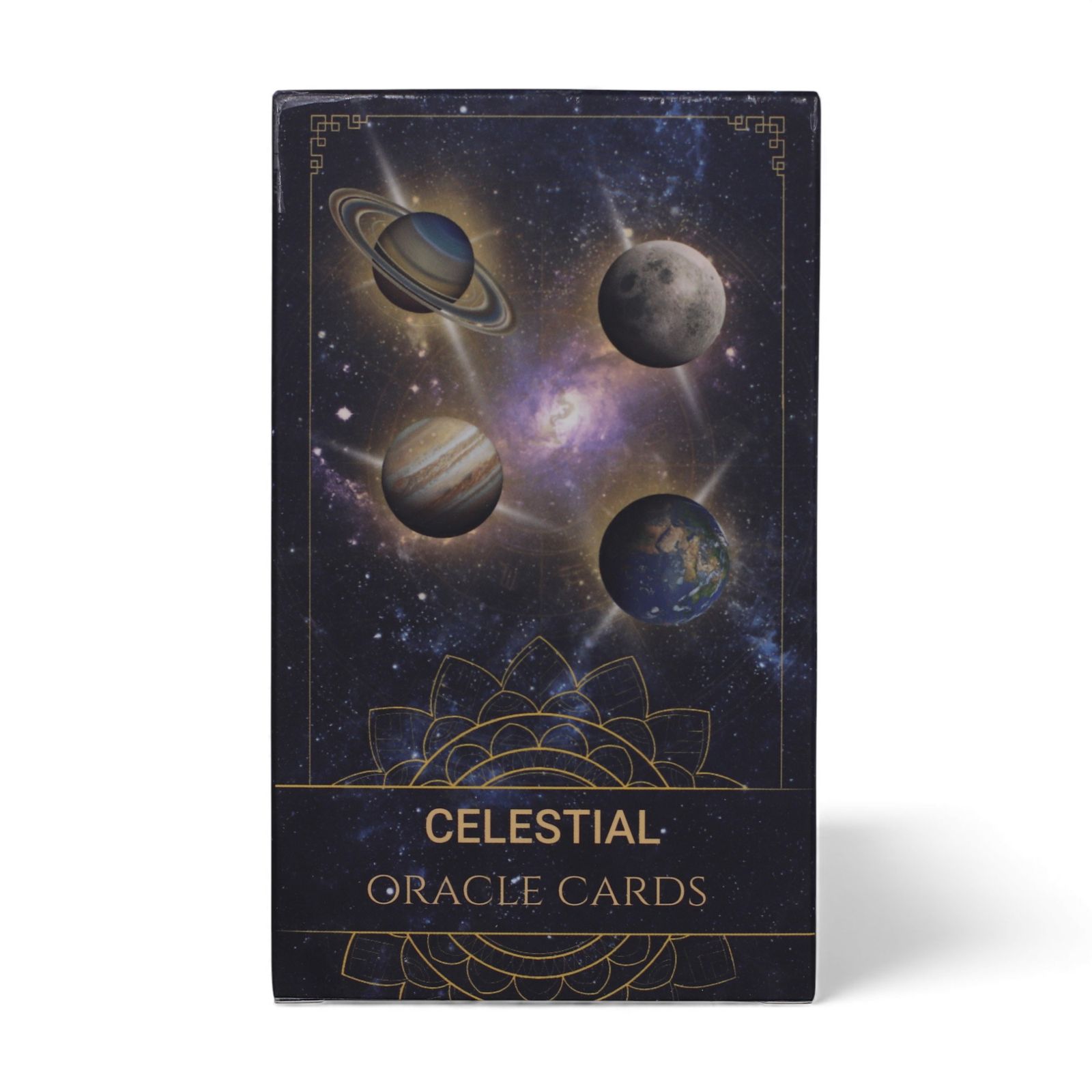 Celestial Energy Atlas orakelkort: forsiden af æsken med himmelmotiver