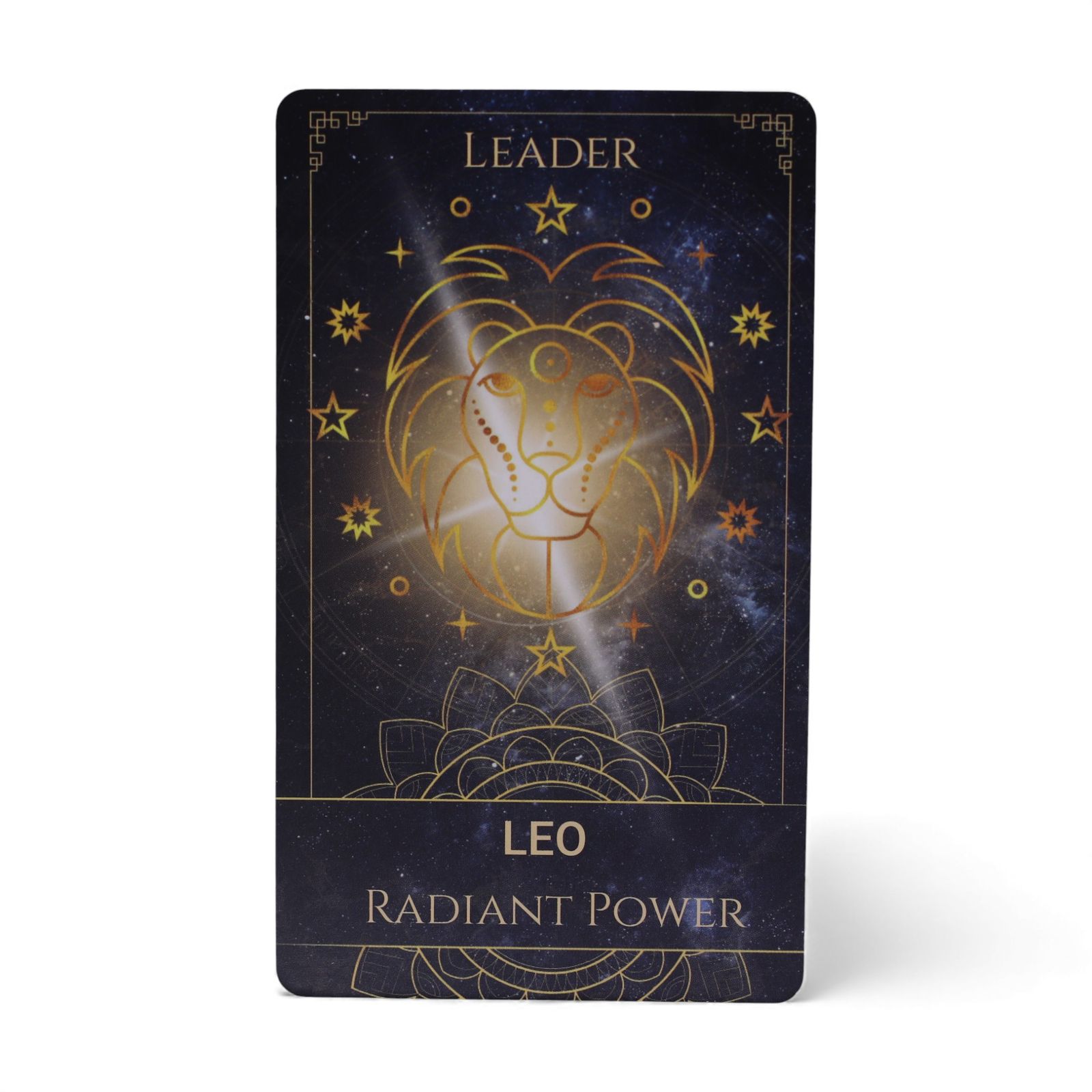 Celestial Energy Atlas orakelkort: Leo-kortet med gyldent motiv