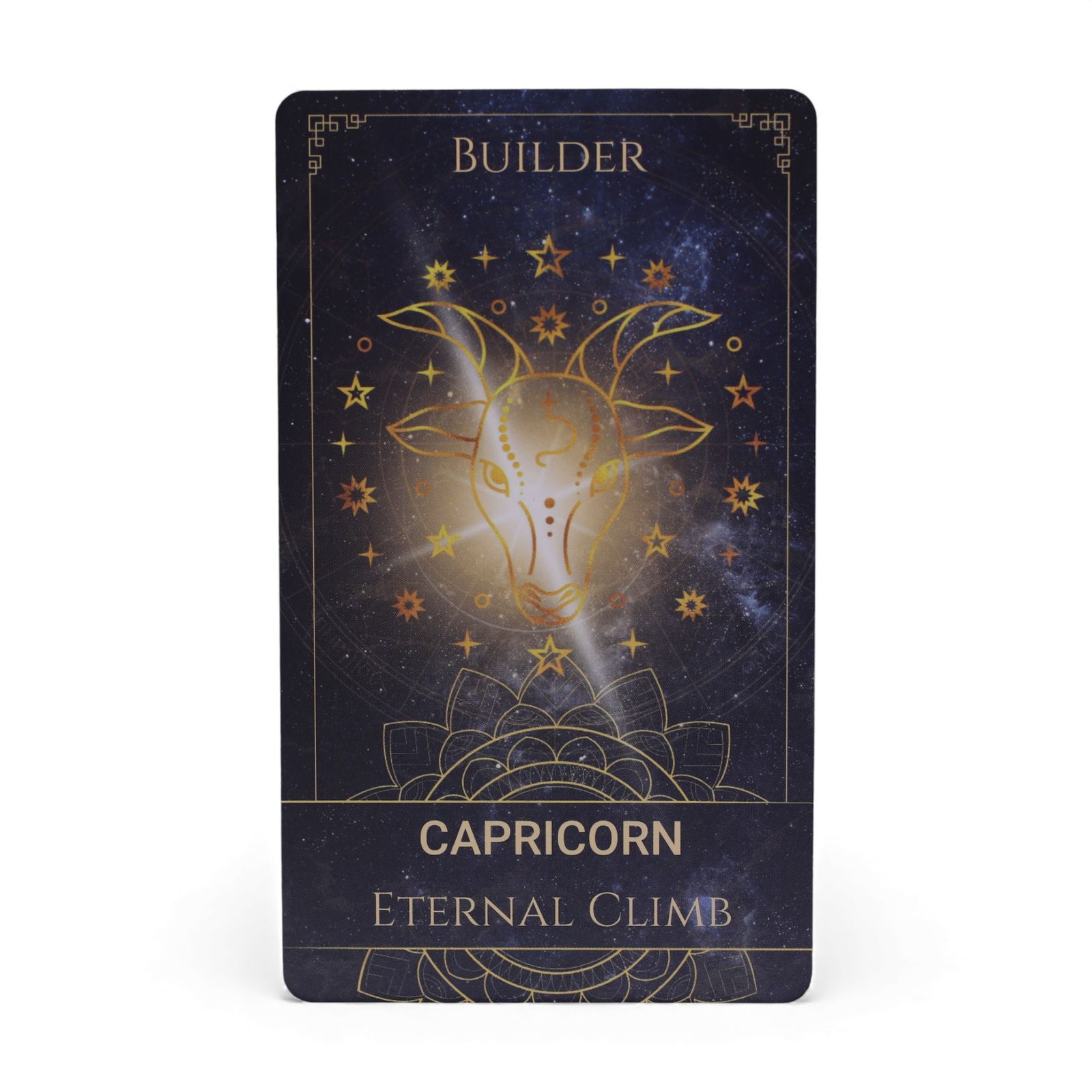 Celestial Energy Atlas orakelkort: Capricorn-kortet med gyldent motiv