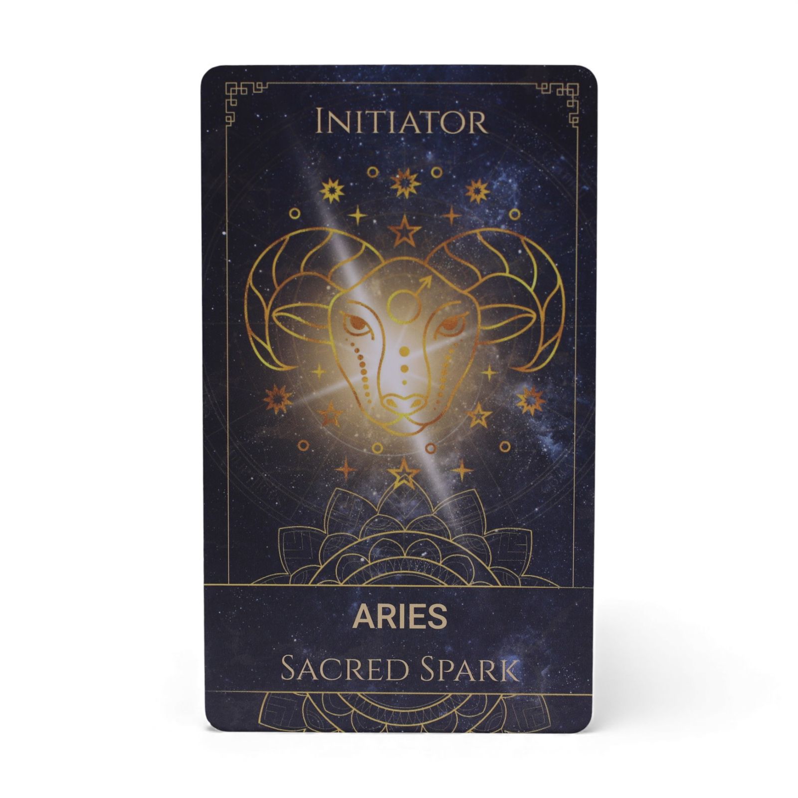 Celestial Energy Atlas orakelkort: Aries-kortet med gyldent motiv