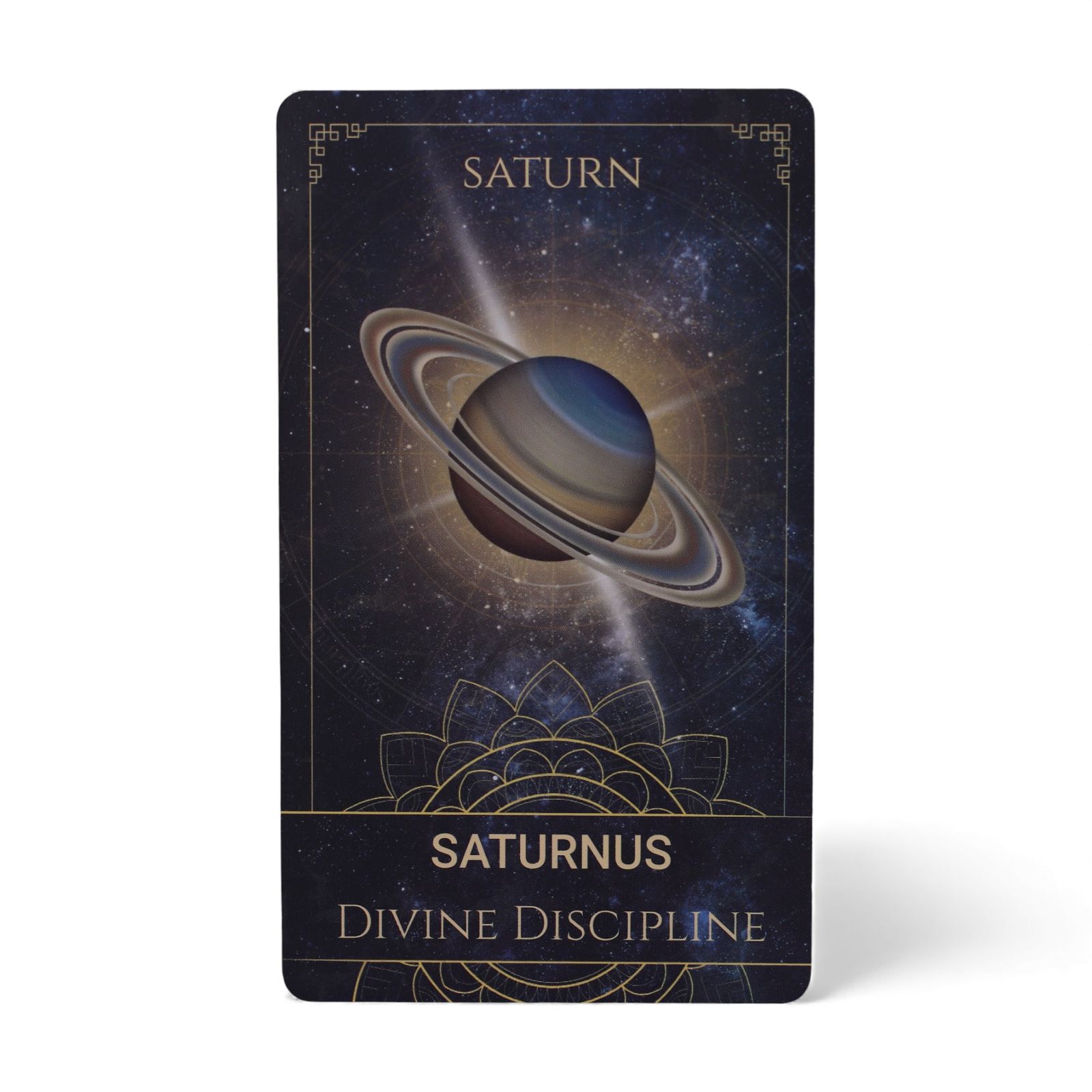 Celestial Energy Atlas orakelkort: Saturn-kortet med gyldent motiv